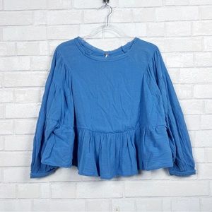 Free People Blue Babydoll Boho Blouse